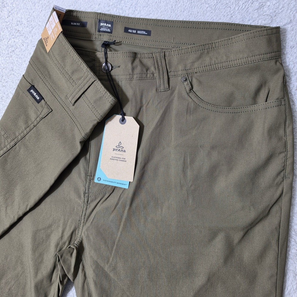 NEW Prana Brion Slim Pant II Mens‎ 42/32 Slate Green Stretch Tapered